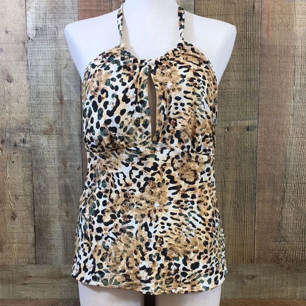 Mynah Swimsuit Womens 16W Tan Black Animal‎ Print Eucalyptus Tankini Bottom Set